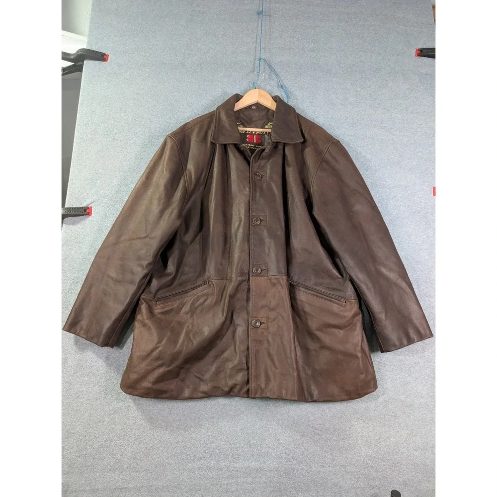 VTG Y2K Red Eight XXL Brown Leather Car Coat Red Dead Indiana‎ Jones Butter Soft